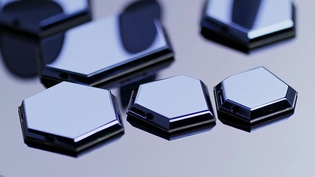 Hexagonal Tech: Shiny Metallic Hexagons Arranged on Reflective Surface Animation