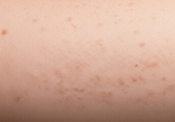 Fototapeta premium Closeup view of skin with multiple small brown spots and freckles on a light background