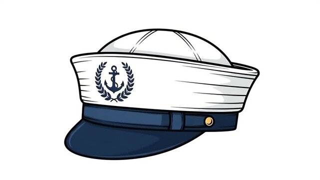 White Sailor Cap with Anchor Emblem on White Background