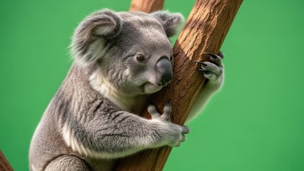 Fototapeta premium Koala clinging tightly to the tree branch in a lush green backdrop serenity portrait