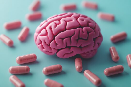 An artistic representation of brain function with medication.