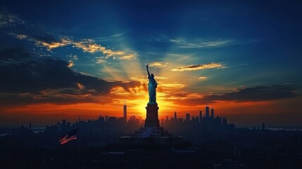 Statue of Liberty at Sunset - A Symbol of Freedom and Hope.