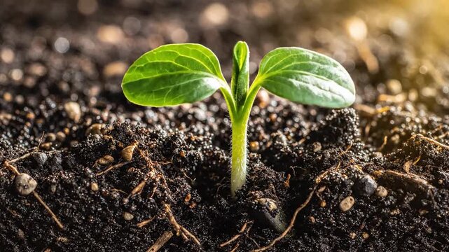 A captivating time-lapse of a plant sprouting from the earth, growing.