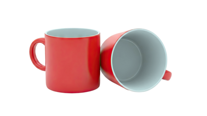 Two Red Mugs with Gray Interiors