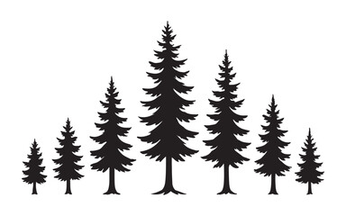 Obraz premium A collection of isolated evergreen pine and fir trees featuring festive Christmas decoration elements for a winter forest nature landscape illustration or holiday season celebration design