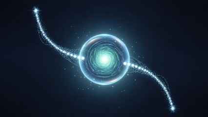 Glowing blue planet with sparkling trails in deep space