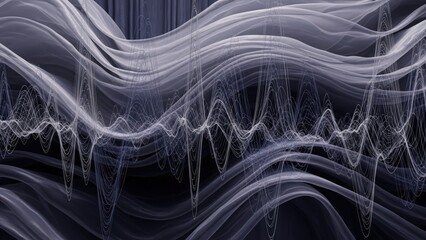 Dynamic wave patterns in dark space with glowing lines