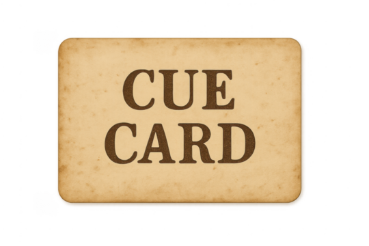 Vintage cue card showing cue card text on transparent background - Powered by Adobe