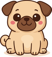 Obraz premium A cute cartoon pug puppy sitting and looking forward with a gentle and friendly expression. 