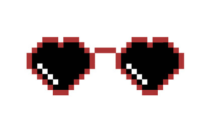Fototapeta premium Retro pixelated sunglasses with black lenses and vibrant red frames, embodying a cool, playful, and confident digital aesthetic. Perfect for gaming, internet culture, and meme-inspired design projects