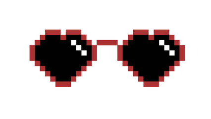 Fototapeta premium Stylish retro pixel art sunglasses icon with bold black lenses and vibrant red frames, capturing a cool digital aesthetic for gaming or online content