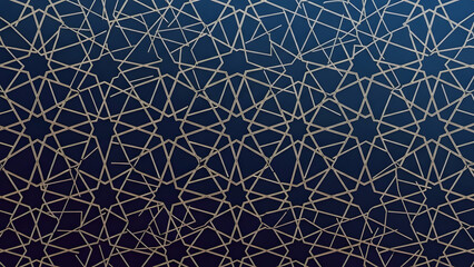 Seamless islamic geometric pattern with intricate gold linear star designs against luxurious dark navy blue abstract background