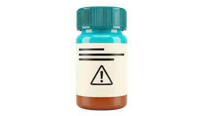 Amber Bottle with Warning Label and Teal Cap