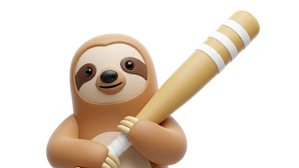 Cartoon Sloth Holding a Baseball Bat