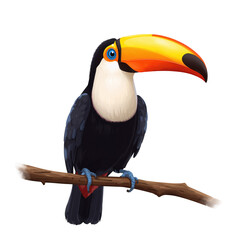 Obraz premium Colorful toucan perched on a branch digitally illustrated on transparent background