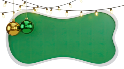 Christmas Ornaments and Lights with Green Festive Background