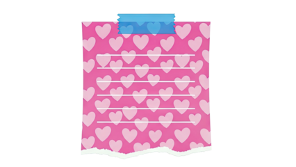 Pink Heart Pattern Note Paper with Blue Tape