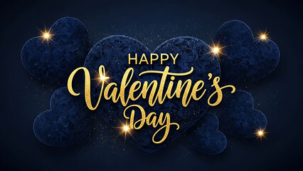 Happy valentines day glittery text with hearts