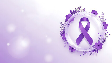 Purple cancer awareness ribbon with floral design