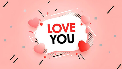 Love you text with hearts on pink background
