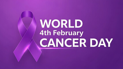 World cancer day awareness ribbon on purple background