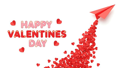 Happy valentines day card with red hearts on white background