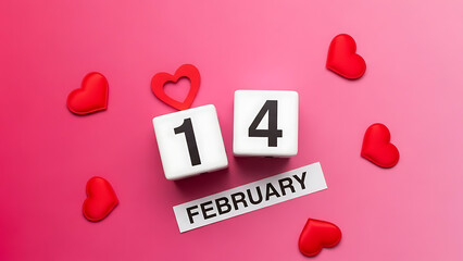 Valentines day calendar with hearts on pink background
