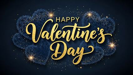Happy valentines day gold text on dark blue background
