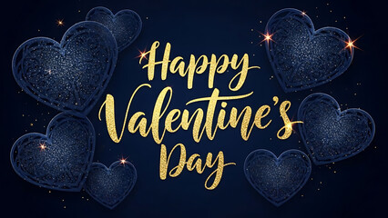 Happy valentines day with sparkly hearts on dark background