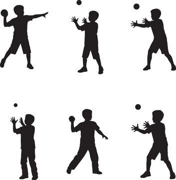 Kids Playing Catch Ball Game Silhouette Collection