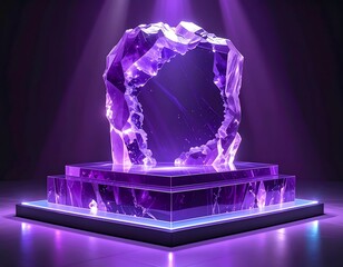 Luminescent, crystalline portal structure on a tiered, lit platform