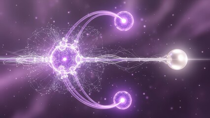 Obraz premium Vibrant purple atoms connecting in space with glowing particles