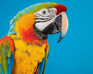 Obraz premium Macaw profile on blue background