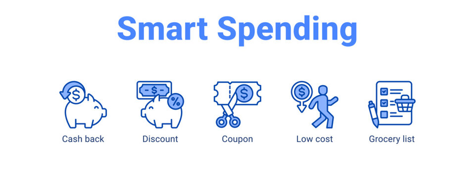 Smart Spending web banner icon vector illustration concept ,  with icon of Cash back, Discount, Coupon, Low cost.