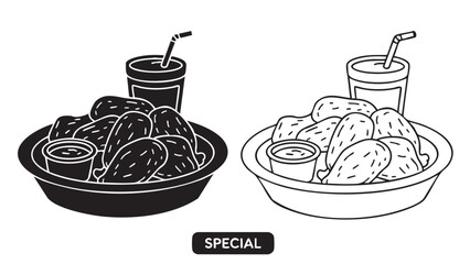 Food bowls with drinks on transparent background silhouette