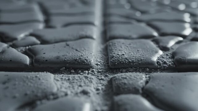 Close Up of Grey Stone Road Paving With Grout and Rough Texture
