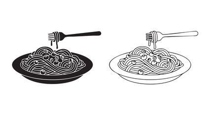 Spaghetti with fork on transparent background silhouette