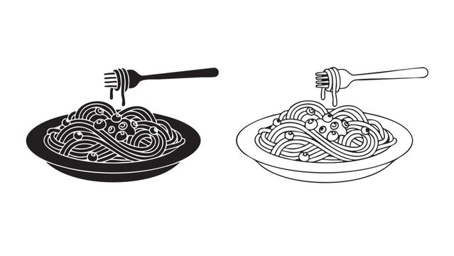 Spaghetti with fork on transparent background silhouette