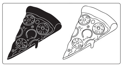 Pizza slice icons with silhouette on transparent background