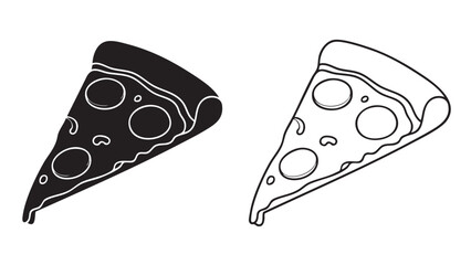 Black and white pizza slice silhouette on transparent background
