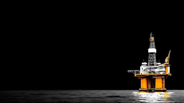 Offshore oil rig operating at night in the dark ocean waters, 3D rendering, 15 sor 126 (41).mp4 reference