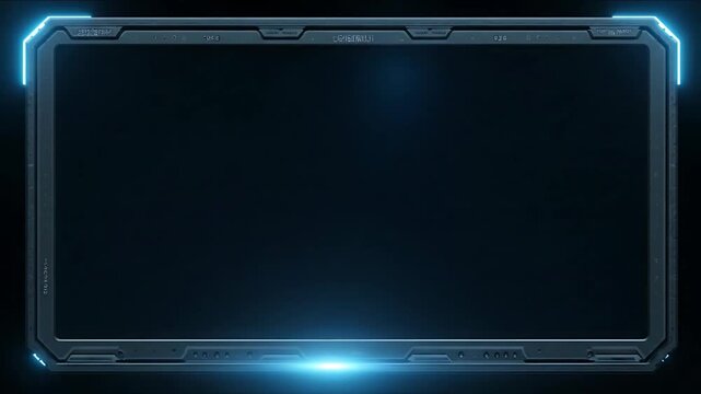 Futuristic frame glows with neon blue light on a dark background in a high-tech environment from a straight viewpoint 15 sor 126 reference