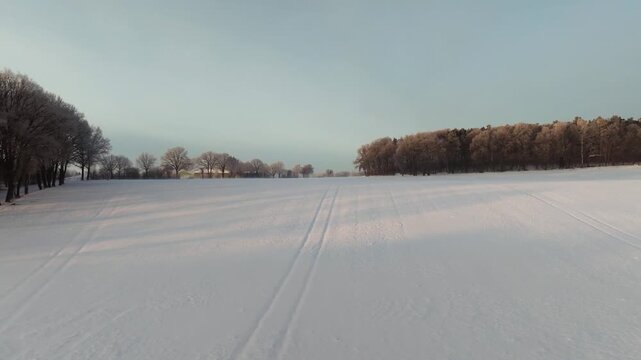 Aerial footage of a deeply snow-covered landscape outside Hamburg