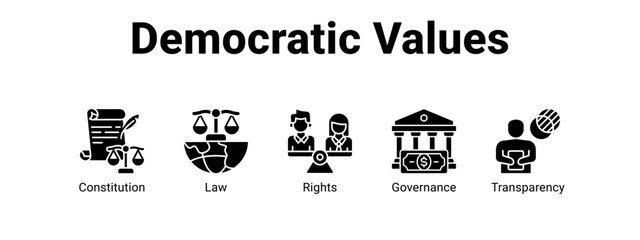 Democratic Values web banner icon vector illustration concept ,  with icon of Constitution, Law, Rights.