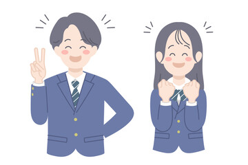 Fototapeta premium 嬉しそうな表情の学生 男女 イラスト