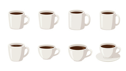 Collection of Coffee Cups and Mugs with Hot Beverage
