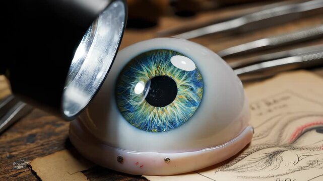 Custom Prosthetic Eye on Table Being Made by Ocularist Process