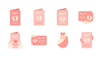 Baby Announcement Cards and Newborn Illustration Set