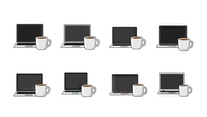 Modern Laptops and Coffee Cups Collection