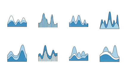 Set of Blue Infographic Wave and Bar Chart Designs